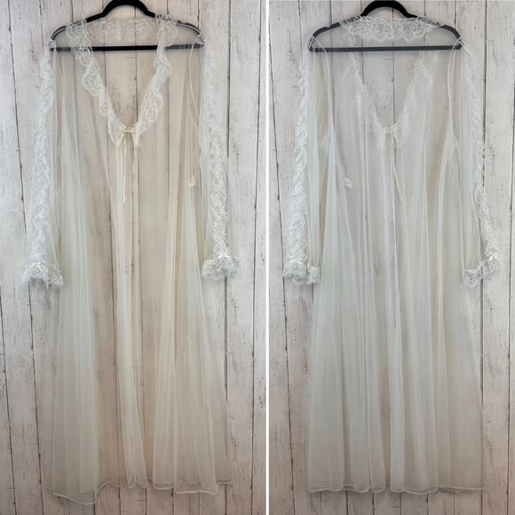 VTG Designs by Faris White Chiffon Lace Sleep Nightgown Peignoir Plus Size 2X - Picture 1 of 14